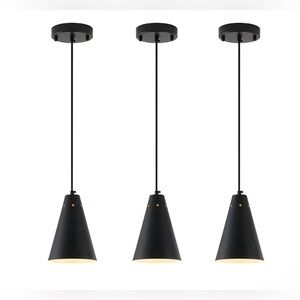 3 Pack Black Small Industrial Chandeliers Cone Metal Shade Adjustable Cord